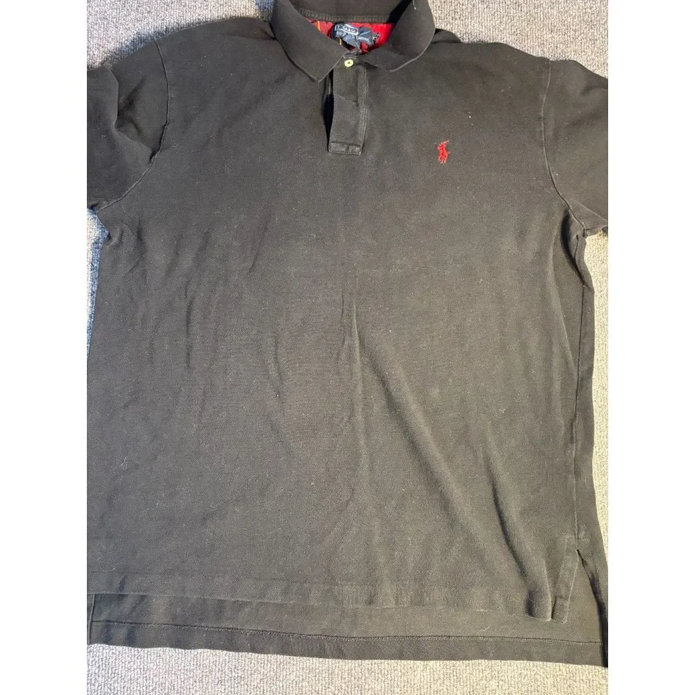 Polo by Ralph Lauren Polo Shirt Men XL Black Knit High Low Slit Long Sleeve Pony